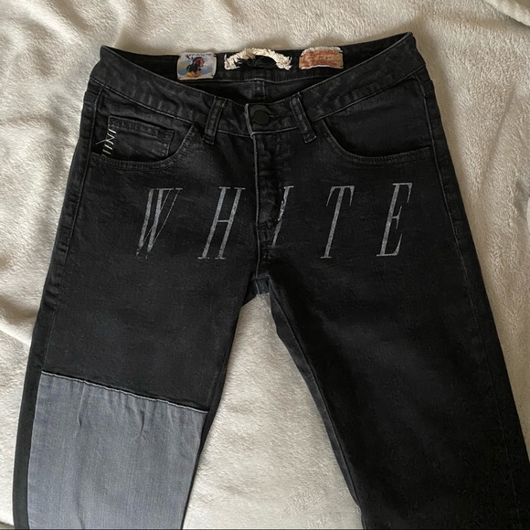 Off white denim black patchwork jeans - Picture 3 of 4